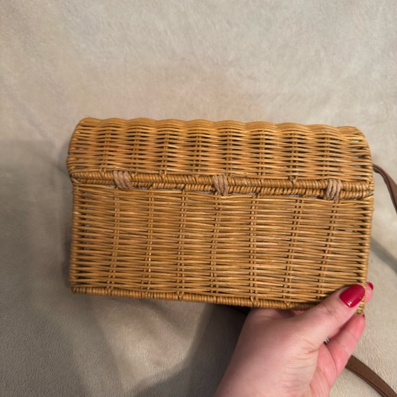 Woven Straw Crossbody Bag with Brown Strap - Picture 6 of 8